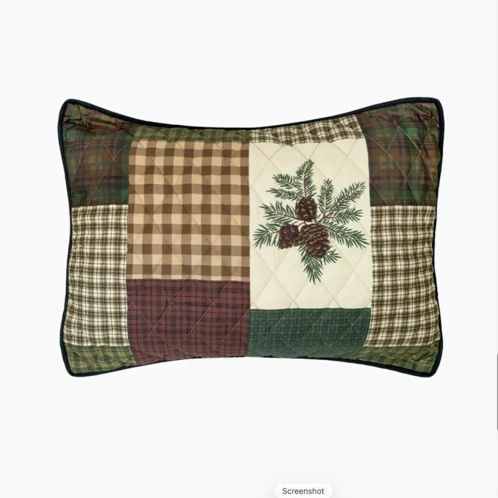 Pine Cone Panels Printed King Quilt Set Country Lodge Rustic Cabin Forest